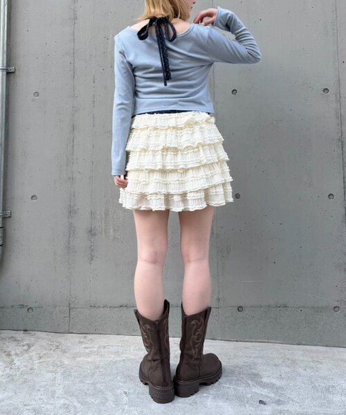 w closet(ダブルクローゼット)の「フリルミニティアードスカパン(スカート・レディース・オフホワイト/アイボリー/ブラック・FREE)」の11枚目の写真