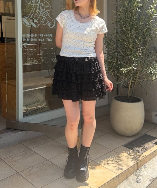 w closet(ダブルクローゼット)の「フリルミニティアードスカパン(スカート・レディース・オフホワイト/アイボリー/ブラック・FREE)」の21枚目の写真