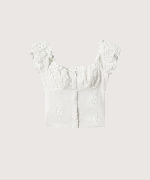 LA POMME petit(ラポミ・プチ)の「Sheer Embroidery Off Shoulder Top(Tシャツ/カットソー・レディース・ホワイト・SMALL/MEDIUM/LARGE)」の1枚目の写真