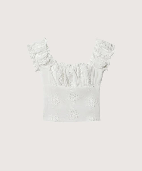 LA POMME petit(ラポミ・プチ)の「Sheer Embroidery Off Shoulder Top(Tシャツ/カットソー・レディース・ホワイト・SMALL/MEDIUM/LARGE)」の6枚目の写真