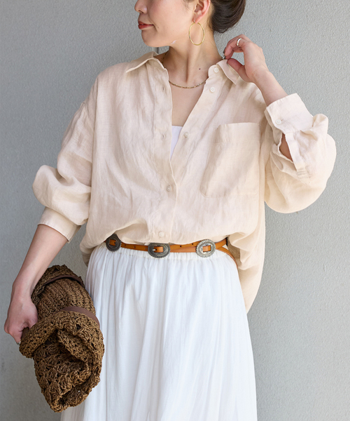B.C STOCK(ベーセーストック)の「《追加2》《S/Mサイズ展開》手洗い可 / 2WAYフレンチリネンシャツ(シャツ/ブラウス・レディース・ピンク/ブルー/アイボリー/ブラック/イエロー・SMALL/MEDIUM)」の2枚目の写真