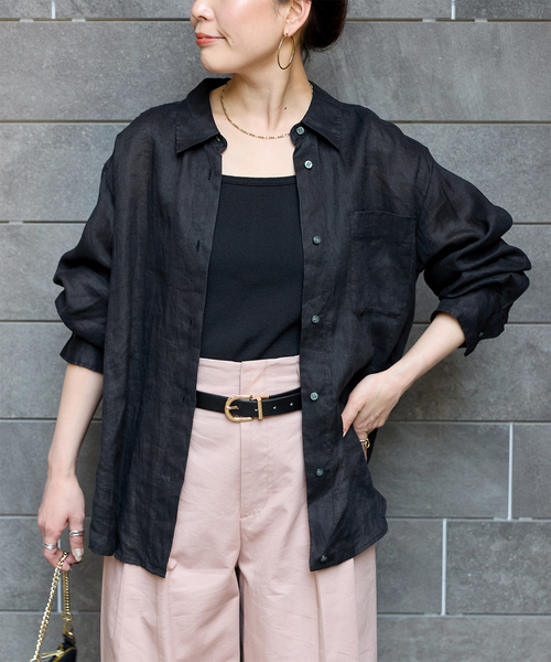 B.C STOCK(ベーセーストック)の「《追加2》《S/Mサイズ展開》手洗い可 / 2WAYフレンチリネンシャツ(シャツ/ブラウス・レディース・ピンク/ブルー/アイボリー/ブラック/イエロー・SMALL/MEDIUM)」の3枚目の写真