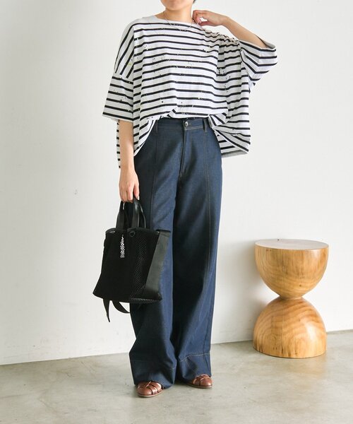 ear PAPILLONNER（イアパピヨネ）の「ペイントボーダーTシャツ【SUM1 STYLE×MONT KEMMEL】（Tシャツ/カットソー・レディース・ホワイト/ブラック/オレンジ・FREE）」の19枚目の写真