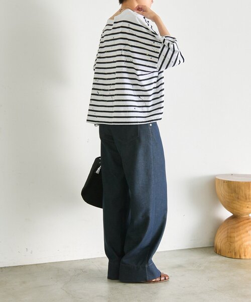 ear PAPILLONNER（イアパピヨネ）の「ペイントボーダーTシャツ【SUM1 STYLE×MONT KEMMEL】（Tシャツ/カットソー・レディース・ホワイト/ブラック/オレンジ・FREE）」の20枚目の写真