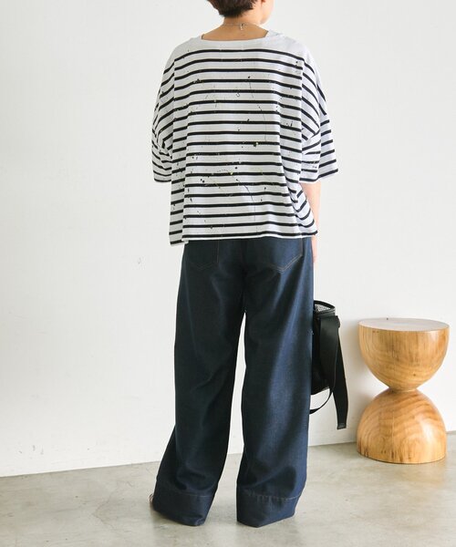 ear PAPILLONNER（イアパピヨネ）の「ペイントボーダーTシャツ【SUM1 STYLE×MONT KEMMEL】（Tシャツ/カットソー・レディース・ホワイト/ブラック/オレンジ・FREE）」の21枚目の写真
