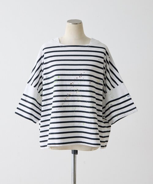 ear PAPILLONNER（イアパピヨネ）の「ペイントボーダーTシャツ【SUM1 STYLE×MONT KEMMEL】（Tシャツ/カットソー・レディース・ホワイト/ブラック/オレンジ・FREE）」の22枚目の写真