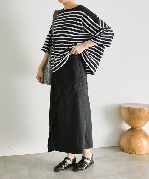 ear PAPILLONNER（イアパピヨネ）の「ペイントボーダーTシャツ【SUM1 STYLE×MONT KEMMEL】（Tシャツ/カットソー・レディース・ホワイト/ブラック/オレンジ・FREE）」の5枚目の写真
