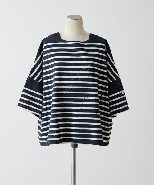 ear PAPILLONNER（イアパピヨネ）の「ペイントボーダーTシャツ【SUM1 STYLE×MONT KEMMEL】（Tシャツ/カットソー・レディース・ホワイト/ブラック/オレンジ・FREE）」の7枚目の写真