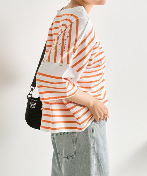 ear PAPILLONNER（イアパピヨネ）の「ペイントボーダーTシャツ【SUM1 STYLE×MONT KEMMEL】（Tシャツ/カットソー・レディース・ホワイト/ブラック/オレンジ・FREE）」の10枚目の写真