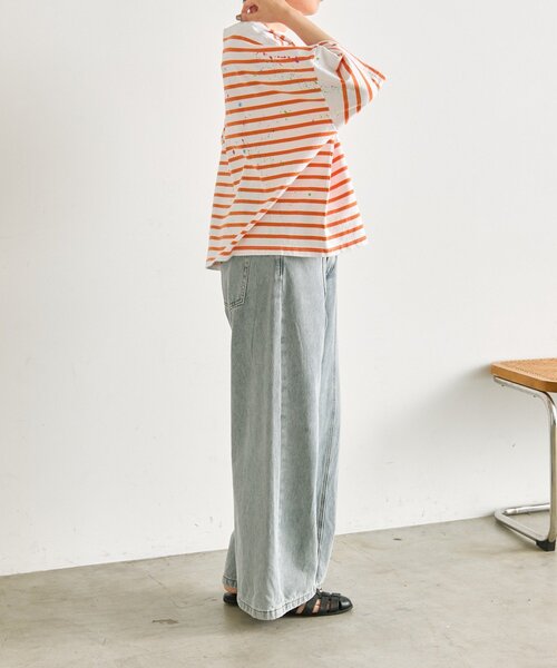 ear PAPILLONNER（イアパピヨネ）の「ペイントボーダーTシャツ【SUM1 STYLE×MONT KEMMEL】（Tシャツ/カットソー・レディース・ホワイト/ブラック/オレンジ・FREE）」の14枚目の写真