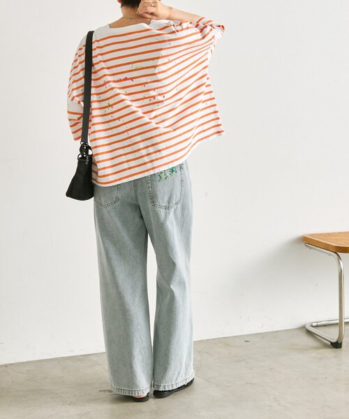 ear PAPILLONNER（イアパピヨネ）の「ペイントボーダーTシャツ【SUM1 STYLE×MONT KEMMEL】（Tシャツ/カットソー・レディース・ホワイト/ブラック/オレンジ・FREE）」の15枚目の写真