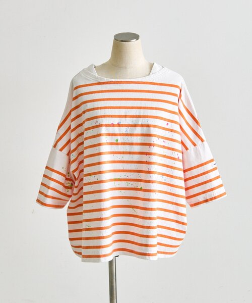 ear PAPILLONNER（イアパピヨネ）の「ペイントボーダーTシャツ【SUM1 STYLE×MONT KEMMEL】（Tシャツ/カットソー・レディース・ホワイト/ブラック/オレンジ・FREE）」の16枚目の写真