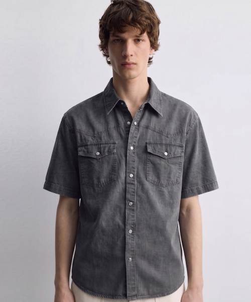 DE GRAND MATIN(ディグランドマーティン)の「Western Snap Vintage Washed Short Sleeve Shirt (Charcoal)(シャツ/ブラウス・メンズ・チャコール・FREE)」の1枚目の写真