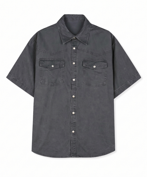 DE GRAND MATIN(ディグランドマーティン)の「Western Snap Vintage Washed Short Sleeve Shirt (Charcoal)(シャツ/ブラウス・メンズ・チャコール・FREE)」の4枚目の写真