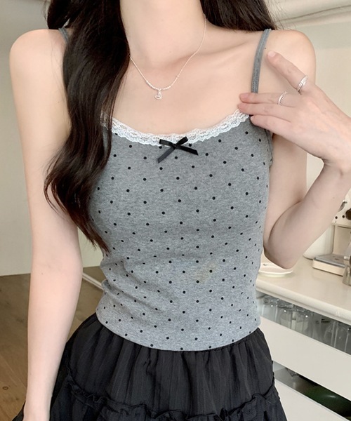 Lace Ladies（レースレディース）の「ドット レース リボン カップ付き キャミソール（キャミソール・レディース・ホワイト/ブラック/グレー・FREE）」の3枚目の写真