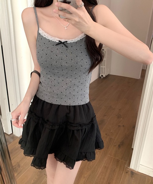 Lace Ladies（レースレディース）の「ドット レース リボン カップ付き キャミソール（キャミソール・レディース・ホワイト/ブラック/グレー・FREE）」の8枚目の写真