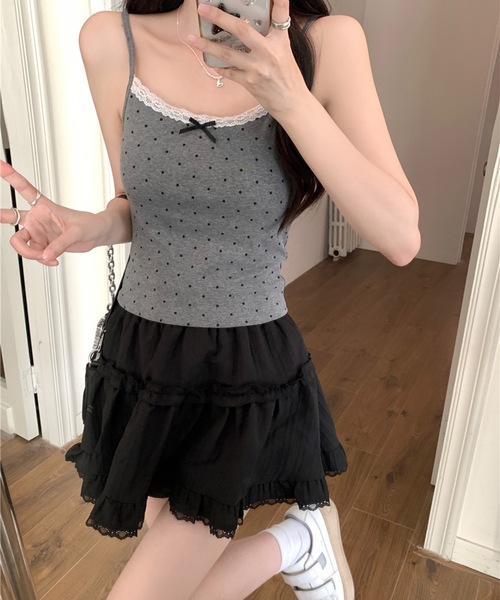 Lace Ladies（レースレディース）の「ドット レース リボン カップ付き キャミソール（キャミソール・レディース・ホワイト/ブラック/グレー・FREE）」の9枚目の写真