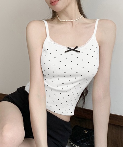 Lace Ladies（レースレディース）の「ドット レース リボン カップ付き キャミソール（キャミソール・レディース・ホワイト/ブラック/グレー・FREE）」の12枚目の写真