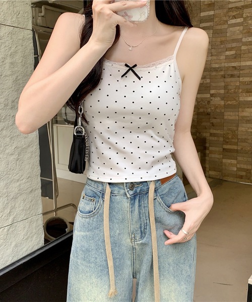 Lace Ladies（レースレディース）の「ドット レース リボン カップ付き キャミソール（キャミソール・レディース・ホワイト/ブラック/グレー・FREE）」の14枚目の写真