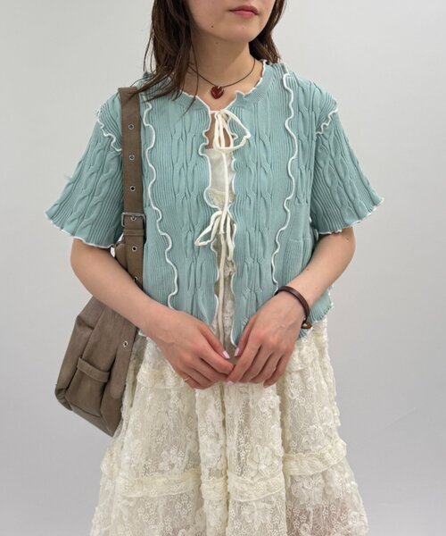 w closet(ダブルクローゼット)の「半袖配色ボレロカーデ 夏服(カーディガン/ボレロ・レディース・ネイビー/ピンク/オフホワイト/ブルー・FREE)」の12枚目の写真