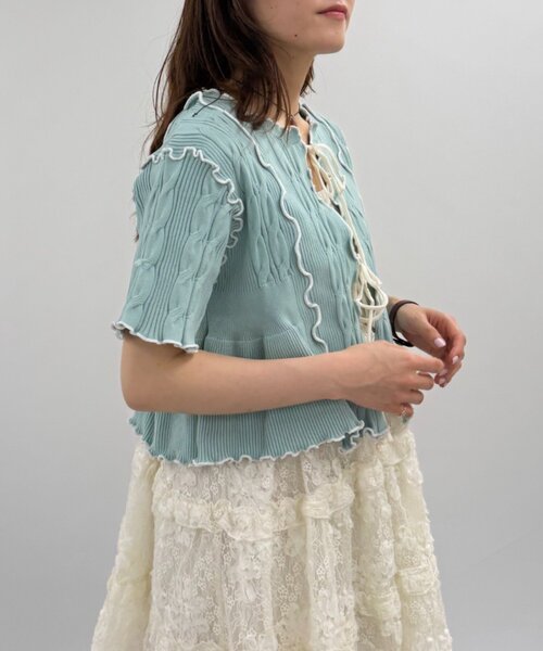 w closet(ダブルクローゼット)の「半袖配色ボレロカーデ 夏服(カーディガン/ボレロ・レディース・ネイビー/ピンク/オフホワイト/ブルー・FREE)」の13枚目の写真