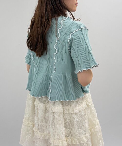 w closet(ダブルクローゼット)の「半袖配色ボレロカーデ 夏服(カーディガン/ボレロ・レディース・ネイビー/ピンク/オフホワイト/ブルー・FREE)」の14枚目の写真