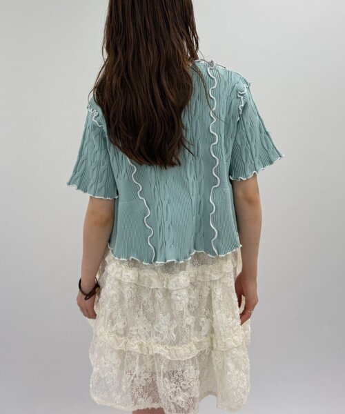 w closet(ダブルクローゼット)の「半袖配色ボレロカーデ 夏服(カーディガン/ボレロ・レディース・ネイビー/ピンク/オフホワイト/ブルー・FREE)」の15枚目の写真