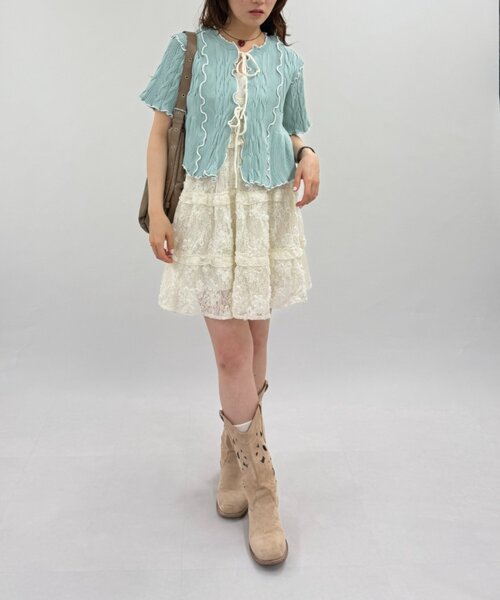w closet(ダブルクローゼット)の「半袖配色ボレロカーデ 夏服(カーディガン/ボレロ・レディース・ネイビー/ピンク/オフホワイト/ブルー・FREE)」の16枚目の写真