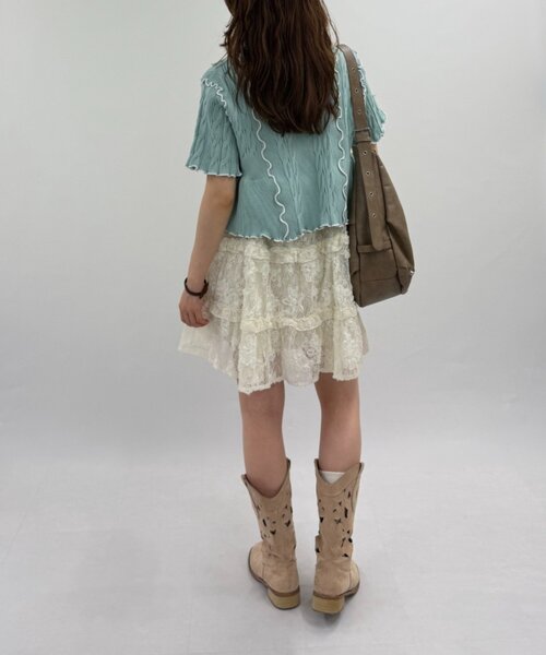 w closet(ダブルクローゼット)の「半袖配色ボレロカーデ 夏服(カーディガン/ボレロ・レディース・ネイビー/ピンク/オフホワイト/ブルー・FREE)」の18枚目の写真