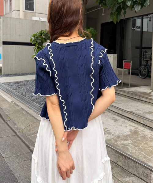 w closet(ダブルクローゼット)の「半袖配色ボレロカーデ 夏服(カーディガン/ボレロ・レディース・ネイビー/ピンク/オフホワイト/ブルー・FREE)」の21枚目の写真