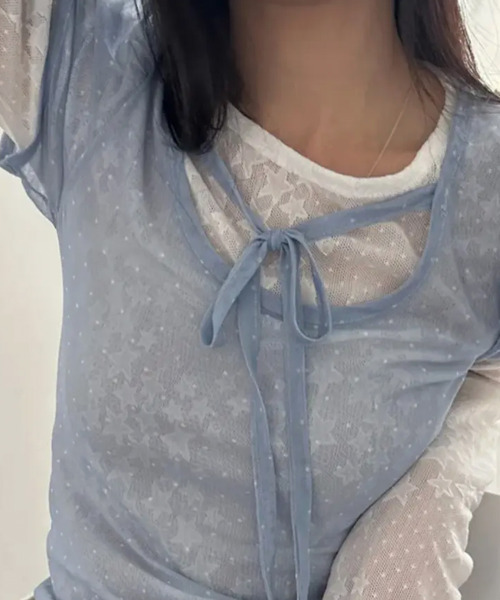 VIVID LADY(ビビッドレディー)の「ドット シアー 半袖トップス(シャツ/ブラウス・レディース・ベージュ/ブラック/ライトブルー・FREE)」の14枚目の写真