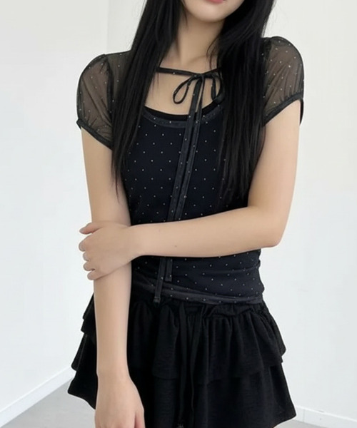 VIVID LADY(ビビッドレディー)の「ドット シアー 半袖トップス(シャツ/ブラウス・レディース・ベージュ/ブラック/ライトブルー・FREE)」の16枚目の写真