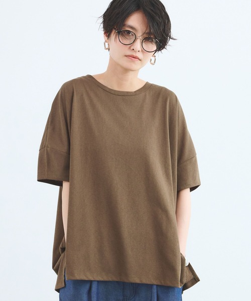 BARNYARDSTORM(バンヤードストーム)の「BARNYARDSTORM / スラブ調ワイドシルエットT / マシンウォッシャブル(Tシャツ/カットソー・レディース・ホワイト/ブラック/ブラウン・FREE)」の3枚目の写真