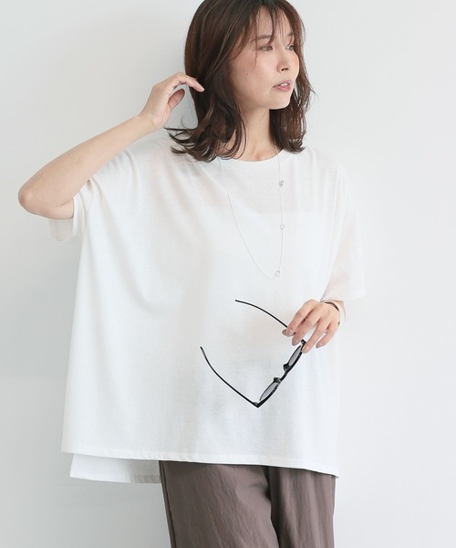 BARNYARDSTORM(バンヤードストーム)の「BARNYARDSTORM / スラブ調ワイドシルエットT / マシンウォッシャブル(Tシャツ/カットソー・レディース・ホワイト/ブラック/ブラウン・FREE)」の1枚目の写真