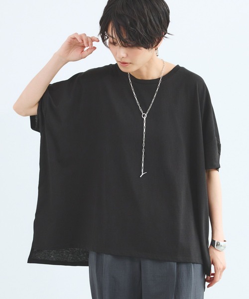 BARNYARDSTORM(バンヤードストーム)の「BARNYARDSTORM / スラブ調ワイドシルエットT / マシンウォッシャブル(Tシャツ/カットソー・レディース・ホワイト/ブラック/ブラウン・FREE)」の2枚目の写真
