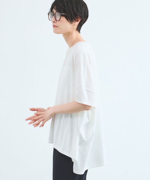 BARNYARDSTORM(バンヤードストーム)の「BARNYARDSTORM / スラブ調ワイドシルエットT / マシンウォッシャブル(Tシャツ/カットソー・レディース・ホワイト/ブラック/ブラウン・FREE)」の22枚目の写真