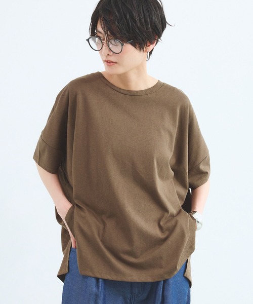 BARNYARDSTORM(バンヤードストーム)の「BARNYARDSTORM / スラブ調ワイドシルエットT / マシンウォッシャブル(Tシャツ/カットソー・レディース・ホワイト/ブラック/ブラウン・FREE)」の6枚目の写真