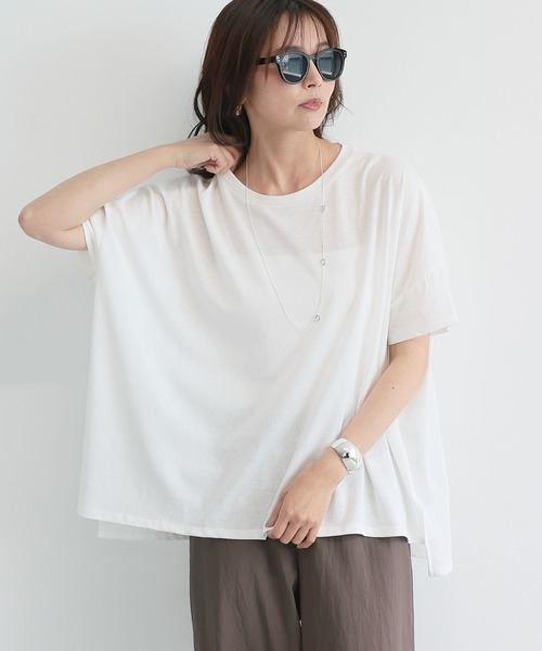 BARNYARDSTORM(バンヤードストーム)の「BARNYARDSTORM / スラブ調ワイドシルエットT / マシンウォッシャブル(Tシャツ/カットソー・レディース・ホワイト/ブラック/ブラウン・FREE)」の12枚目の写真