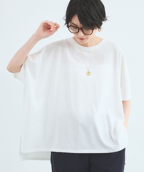 BARNYARDSTORM(バンヤードストーム)の「BARNYARDSTORM / スラブ調ワイドシルエットT / マシンウォッシャブル(Tシャツ/カットソー・レディース・ホワイト/ブラック/ブラウン・FREE)」の9枚目の写真