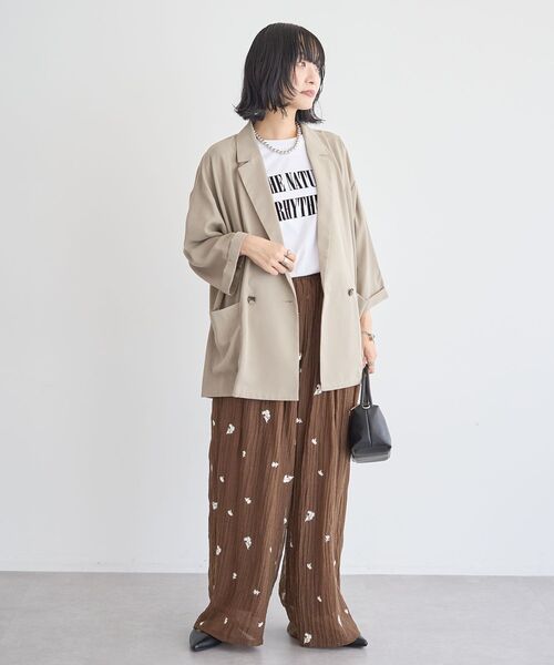 Green Parks(グリーンパークス)の「花柄刺繍ワイドパンツ(その他パンツ・レディース・アイボリー/ブラウン・FREE)」の10枚目の写真