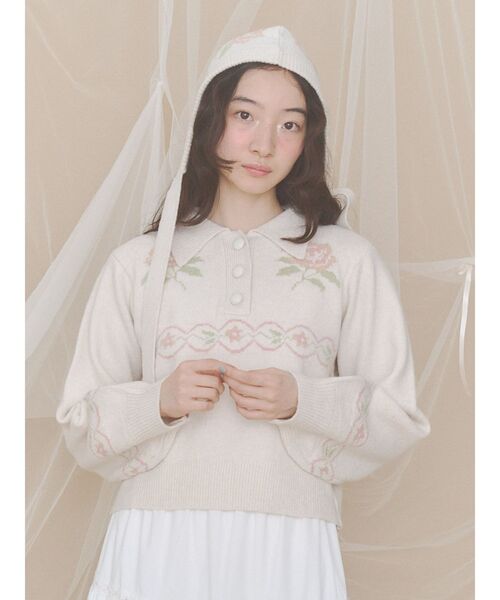 merry jenny(メリージェニー)の「rose jacquardポロニット(ニット/セーター・レディース・アイボリー/ブラウン・FREE)」の4枚目の写真
