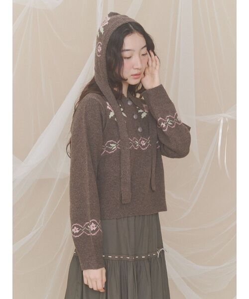 merry jenny(メリージェニー)の「rose jacquardポロニット(ニット/セーター・レディース・アイボリー/ブラウン・FREE)」の9枚目の写真
