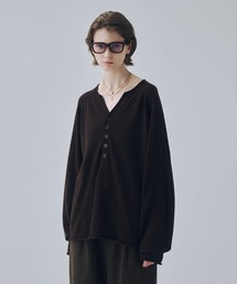 soerte | Wool Blend Rolled Edge Henley Neck Knit / ウールブレンドヘンリーネックニット(ニット/セーター)