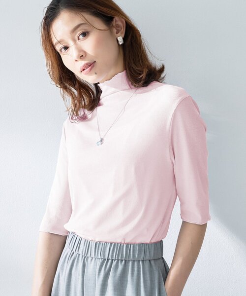 UNTITLED(アンタイトル)の「シアーテレコハイネックトップス(Tシャツ/カットソー・レディース・サックスブルー/オフホワイト/ブラック/ライトイエロー系/ピンク/ライトグリーン/チャコールグレー・02/04/48/50/00/44)」の7枚目の写真