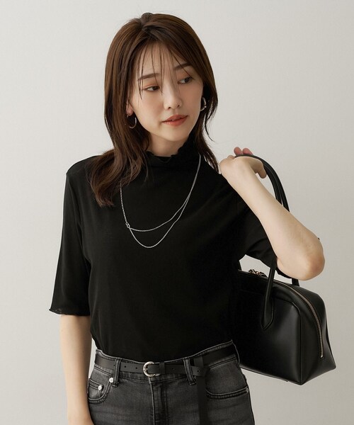 UNTITLED(アンタイトル)の「シアーテレコハイネックトップス(Tシャツ/カットソー・レディース・サックスブルー/オフホワイト/ブラック/ライトイエロー系/ピンク/ライトグリーン/チャコールグレー・02/04/48/50/00/44)」の2枚目の写真