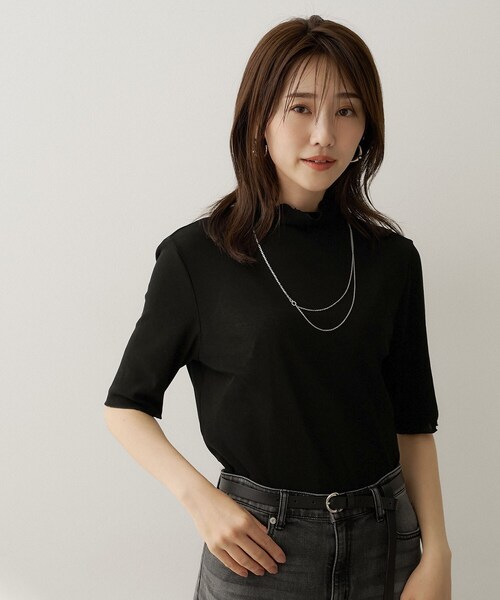 UNTITLED(アンタイトル)の「シアーテレコハイネックトップス(Tシャツ/カットソー・レディース・サックスブルー/オフホワイト/ブラック/ライトイエロー系/ピンク/ライトグリーン/チャコールグレー・02/04/48/50/00/44)」の13枚目の写真