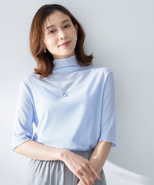 UNTITLED(アンタイトル)の「シアーテレコハイネックトップス(Tシャツ/カットソー・レディース・サックスブルー/オフホワイト/ブラック/ライトイエロー系/ピンク/ライトグリーン/チャコールグレー・02/04/48/50/00/44)」の21枚目の写真