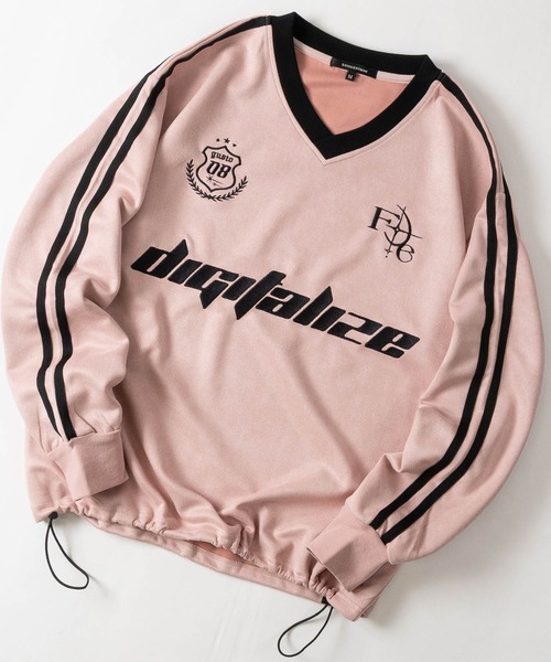JOHN'S CLOSET（ジョンズクローゼット）の「【31】カットスウェードサイドラインゲームシャツ ドローコード付き（Tシャツ/カットソー・メンズ・チャコールグレー/ピンク・MEDIUM）」の2枚目の写真