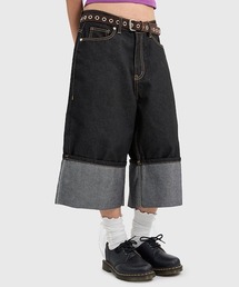 ロールアップワイドデニムハーフパンツバミューダパンツ