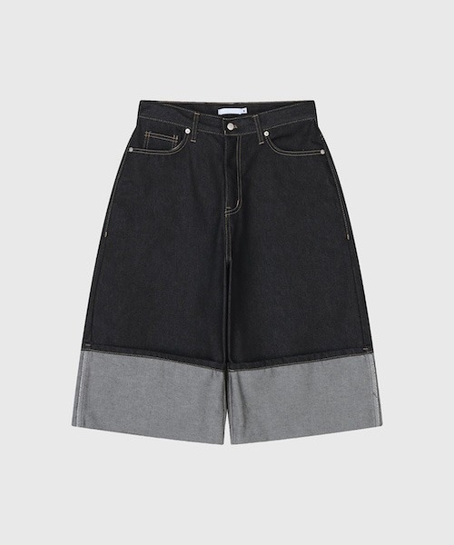 raucohouse(ラウコハウス)の「ロールアップワイドデニムハーフパンツバミューダパンツ(デニムパンツ・レディース・ブラック・M/S)」の4枚目の写真